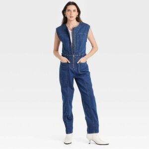 Chic Blue Denim Sleeveless Jumpsuit